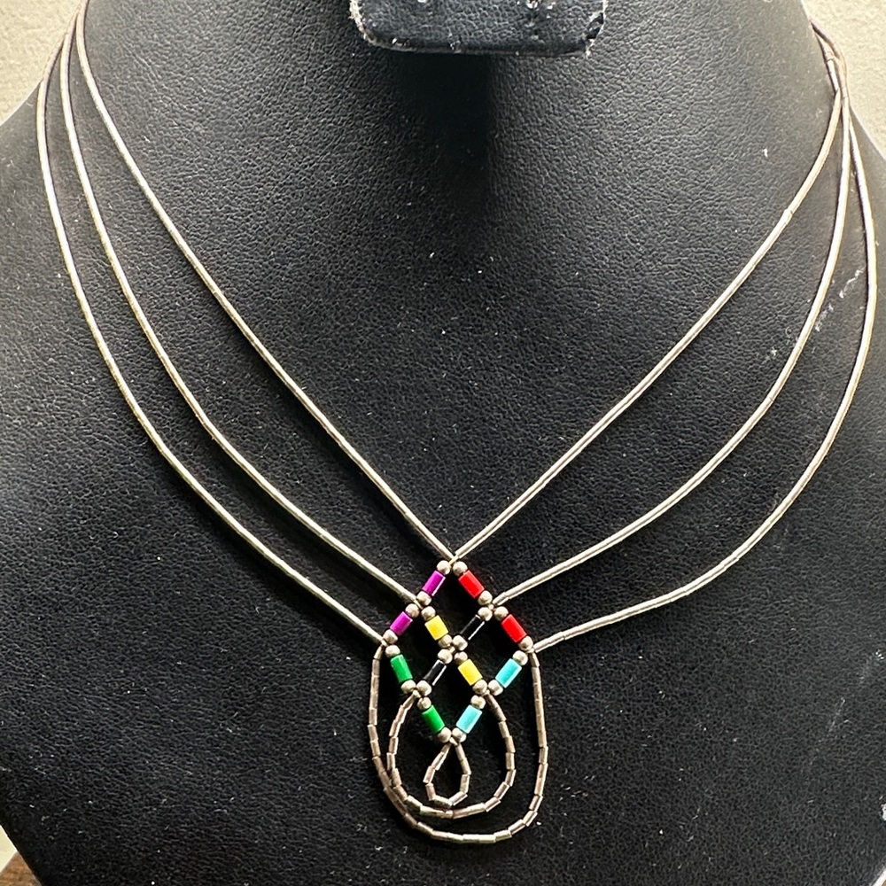 Native American multi strands sterling 925 liquid silver chain